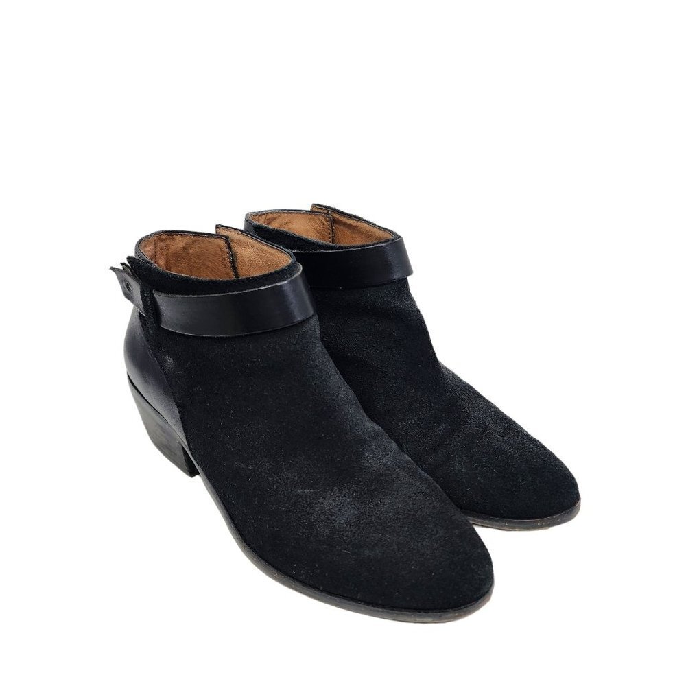 Madewell Charley Collar‎ Black Suede Leather Ankle Boots Booties Women's Size 7